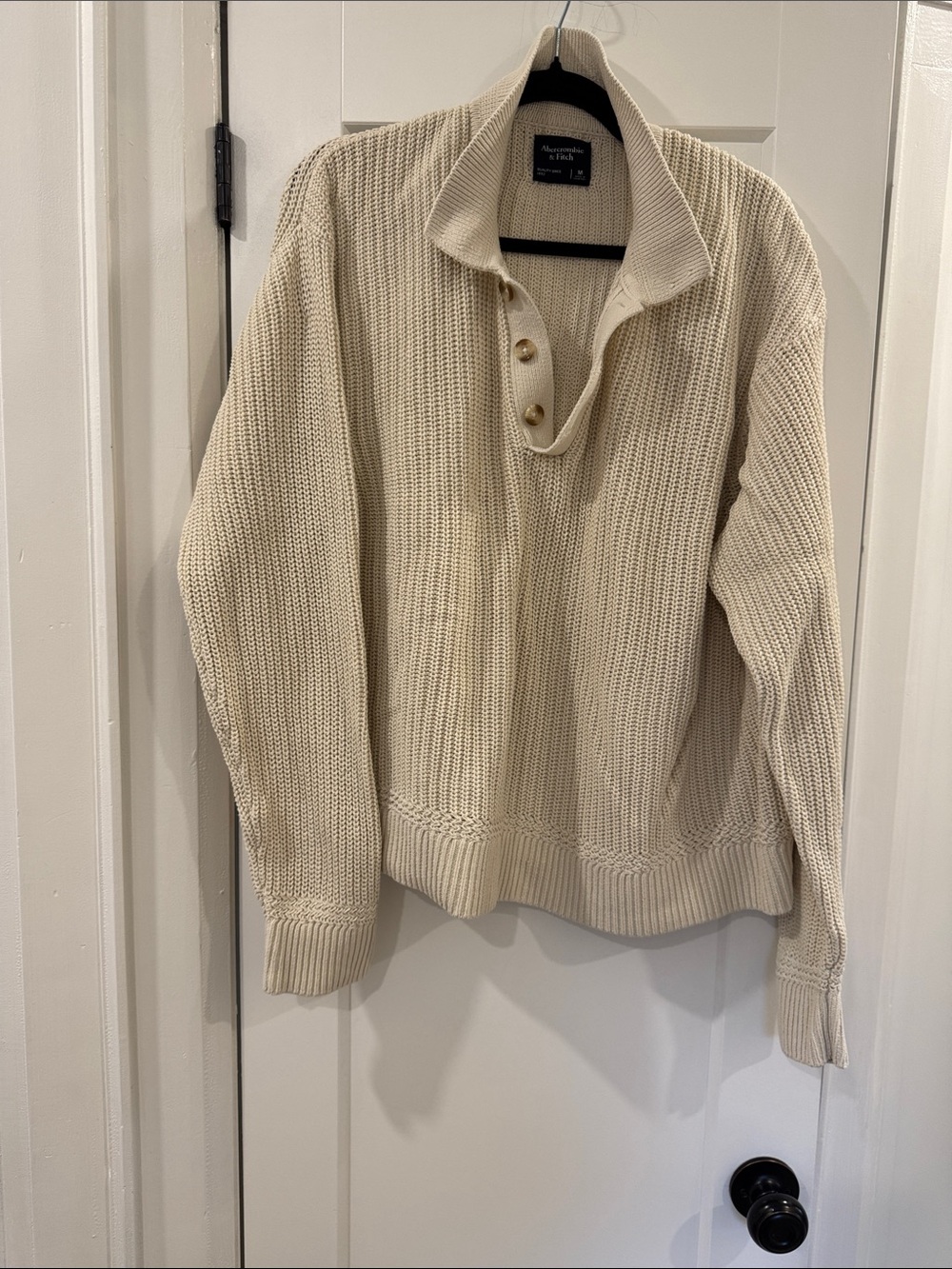 Abercrombie & Fitch Cream Button-Collar Knit Turtleneck Sweater